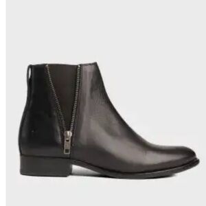 Frye Black Leather Side-Zip Ankle Booties